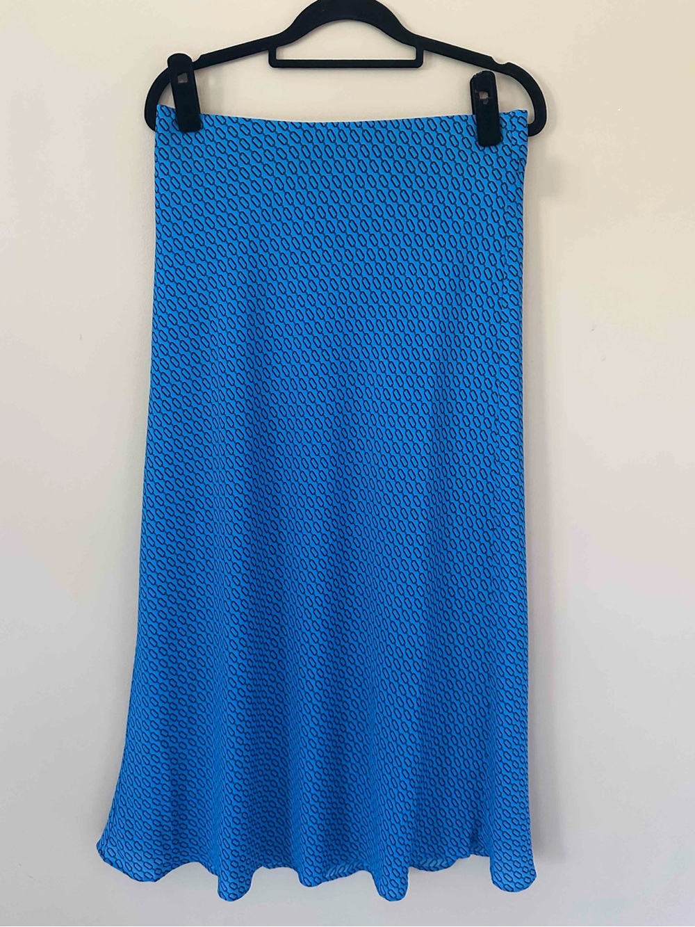 Ann Taylor Geometric Chain Electric Blue Patterned Midi Skirt A-Line Hem Size S